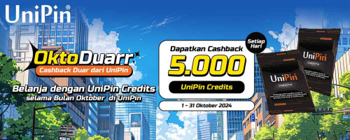 OktoDuar dengan Cashback Duar dari UniPin – Top Up UniPin Credits di bulan Oktober & Raih Cashback 5.000 UniPin Credits Setiap Hari
